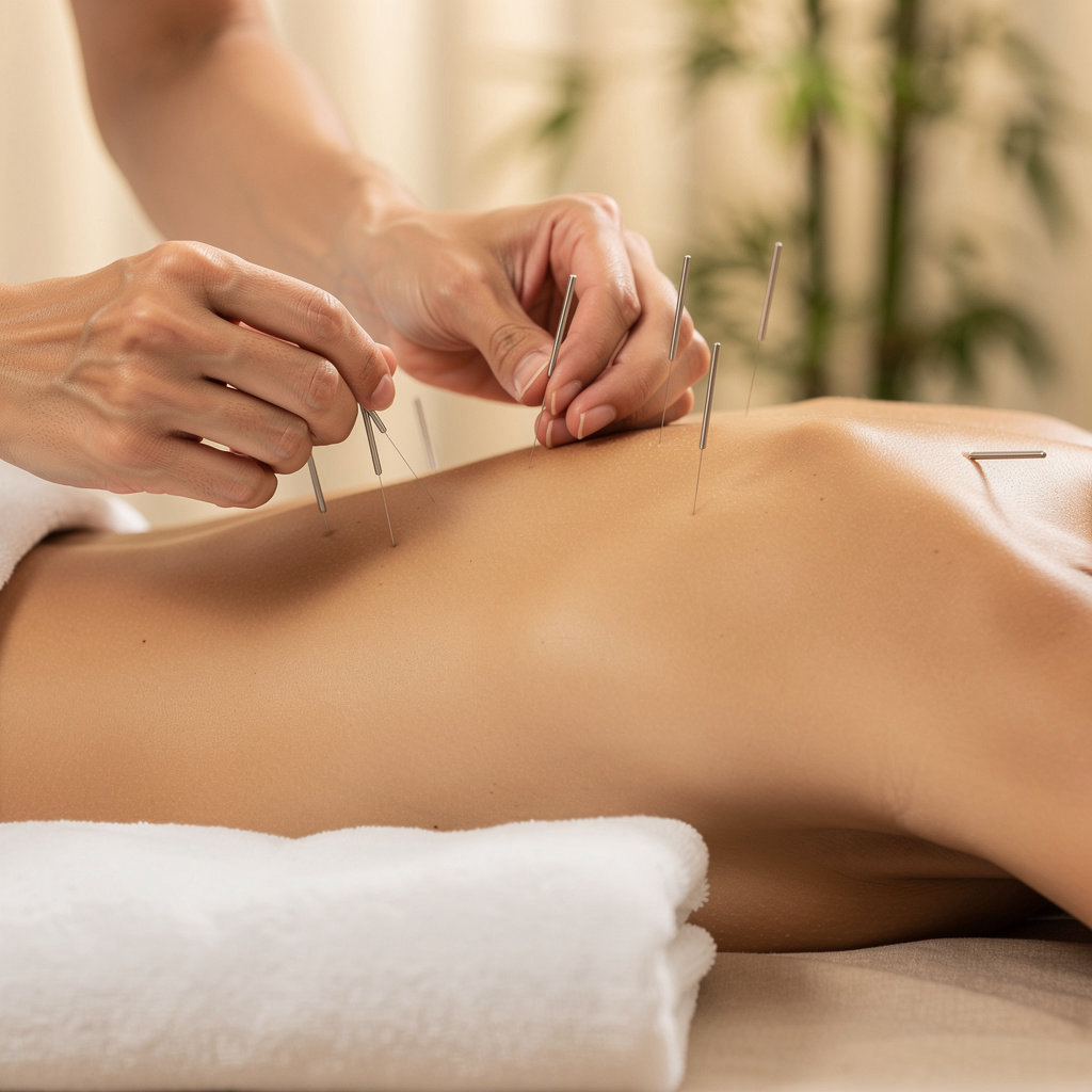 Daniel Diamond, L.Ac., OMD providing professional acupuncture treatment in a serene Santa Barbara clinic setting